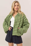 HYFVE Tweed Plaid Button Up Collared Neck Jacket - Trendsi - Flyclothing LLC
