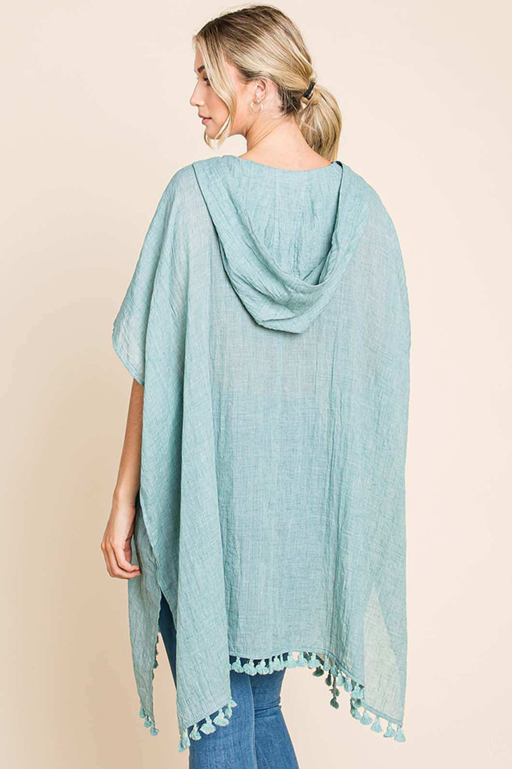 Cotton Bleu by Nu Label Tassel Hem Hooded Cover Up - Trendsi - Flyclothing LLC
