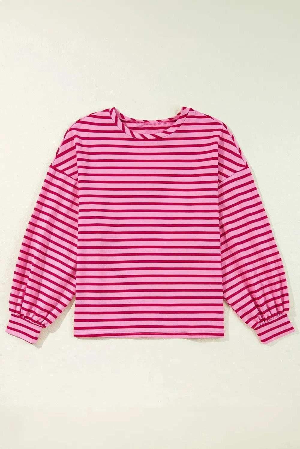 Striped Round Neck Long Sleeve Sweatshirt - Trendsi - Flyclothing LLC