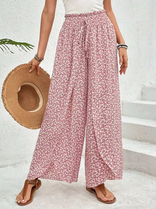 Tied Printed Wide Leg Pants - Trendsi - Flyclothing LLC