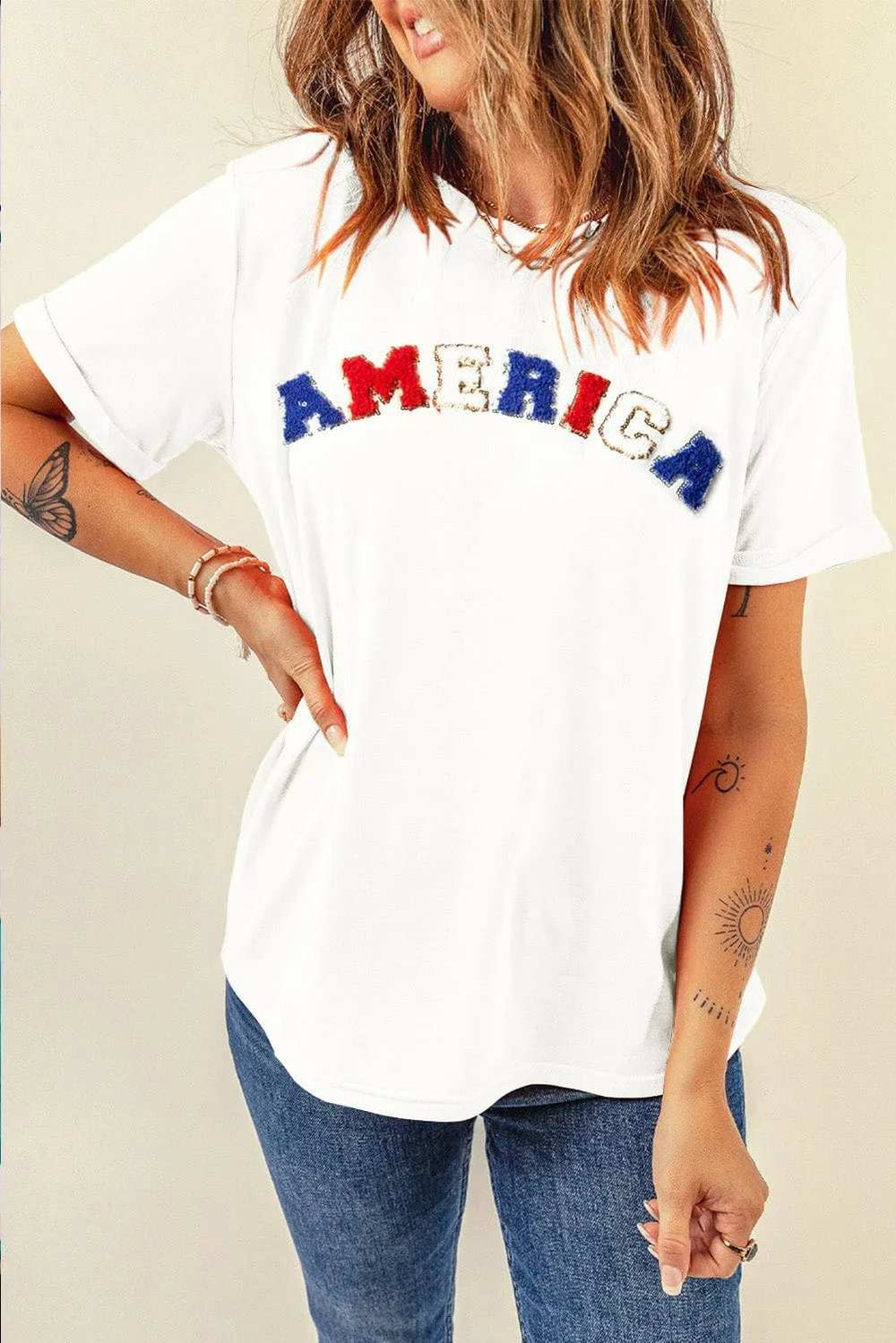 AMERICA Round Neck Short Sleeve T-Shirt - Trendsi - Flyclothing LLC