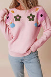 Crochet Flower Round Neck Dropped Shoulder Sweater - Trendsi - Flyclothing LLC