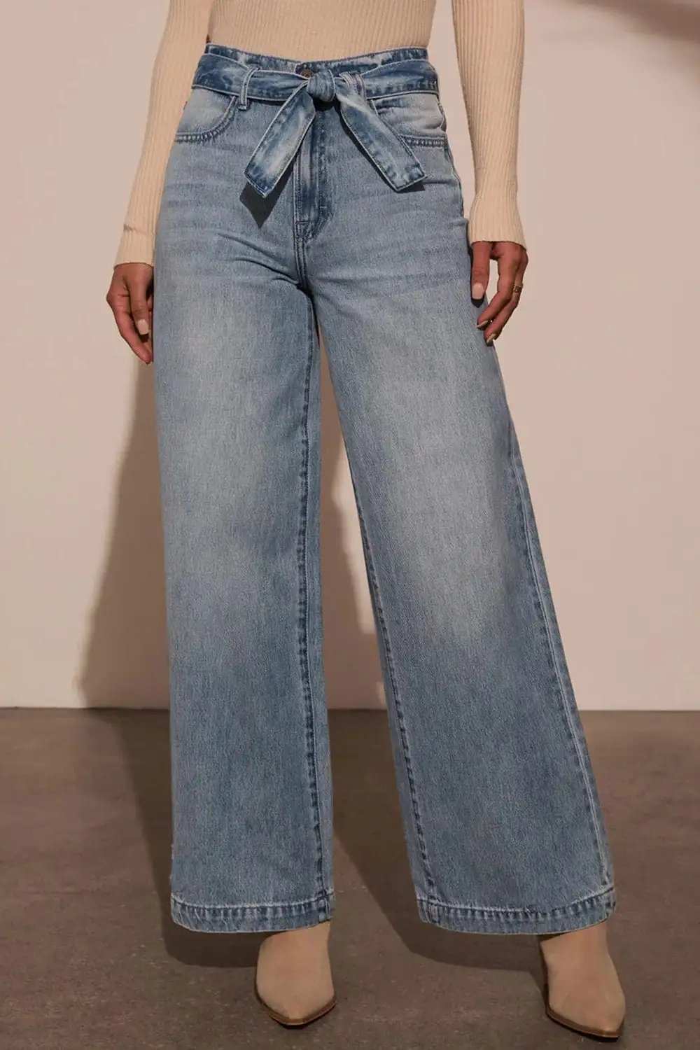 Tied Wide Leg Jeans with Pockets - Trendsi - Flyclothing LLC