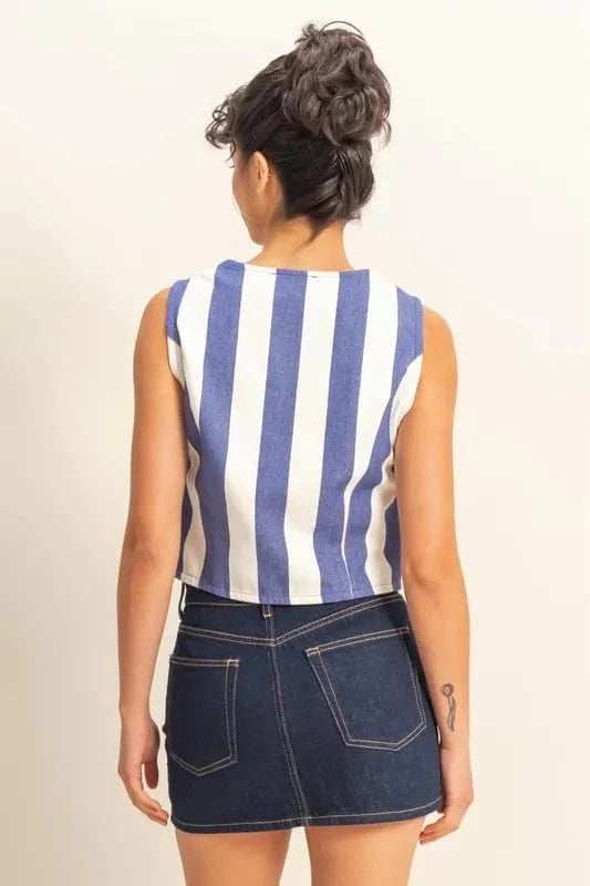 HYFVE Woven Striped V-Neck Button Down Vest - Trendsi - Flyclothing LLC