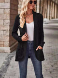 Ribbed Open Front Long Cardigan with Pockets - Trendsi - Flyclothing LLC