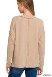 Zenana Long Sleeve Drop Shoulder Rib Top - Trendsi - Flyclothing LLC