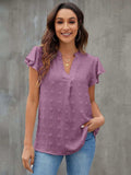 Swiss Dot Notched Cap Sleeve Blouse - Trendsi - Flyclothing LLC