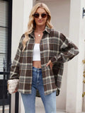 Pocketed Plaid Collared Neck Long Sleeve Shirt - Trendsi - Flyclothing LLC