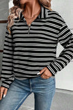 Striped Half Zip Long Sleeve Top - Trendsi - Flyclothing LLC