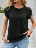 Round Neck Petal Sleeve Top - Trendsi - Flyclothing LLC