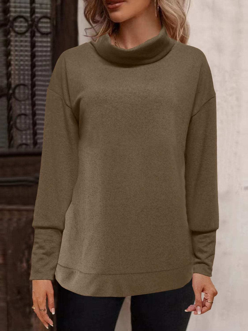 Full Size Mock Neck Long Sleeve T-Shirt - Trendsi - Flyclothing LLC