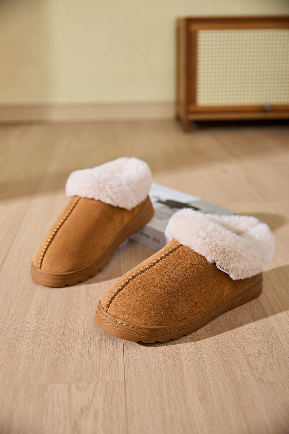 Faux Fur Round Toe Platform Slippers - Trendsi - Flyclothing LLC