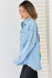 PEACE Raw Hem Dropped Shoulder Denim Top - Trendsi - Flyclothing LLC