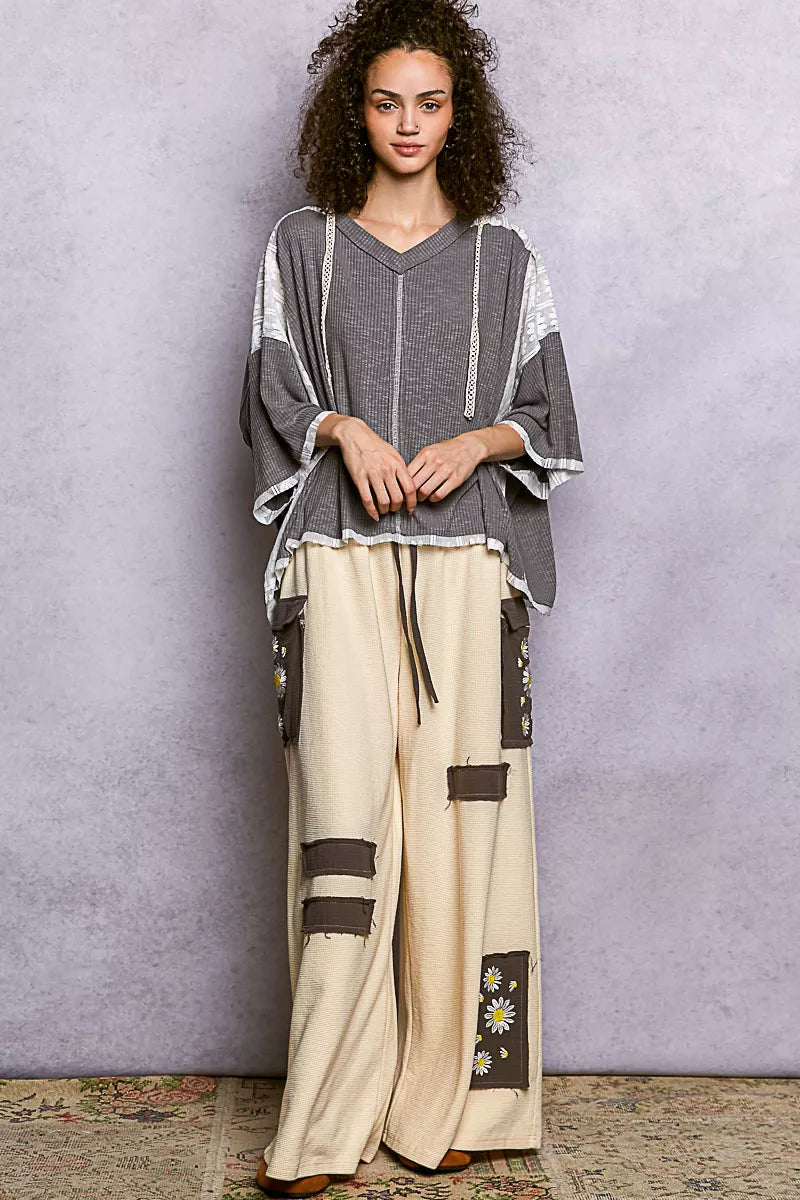 POL Short Sleeve Hoodie Top with Lace Detail - Trendsi - Flyclothing LLC