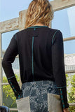 POL Long Sleeve Top with Contrasting Stitching - Trendsi - Flyclothing LLC
