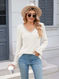 Lace Detail V-Neck Long Sleeve T-Shirt - Trendsi - Flyclothing LLC