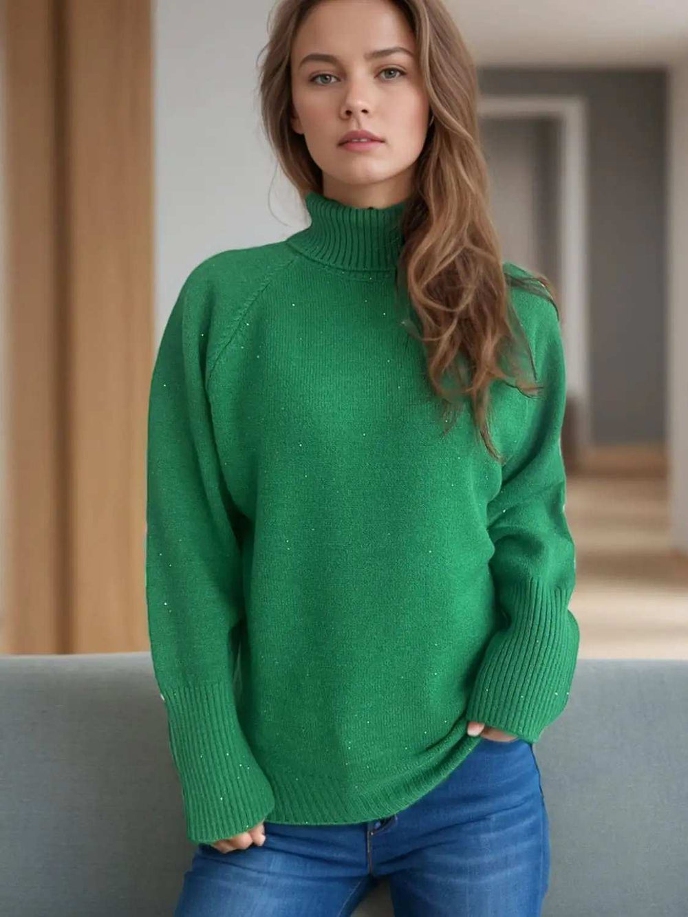 Turtleneck Raglan Sleeve Sweater - Trendsi - Flyclothing LLC