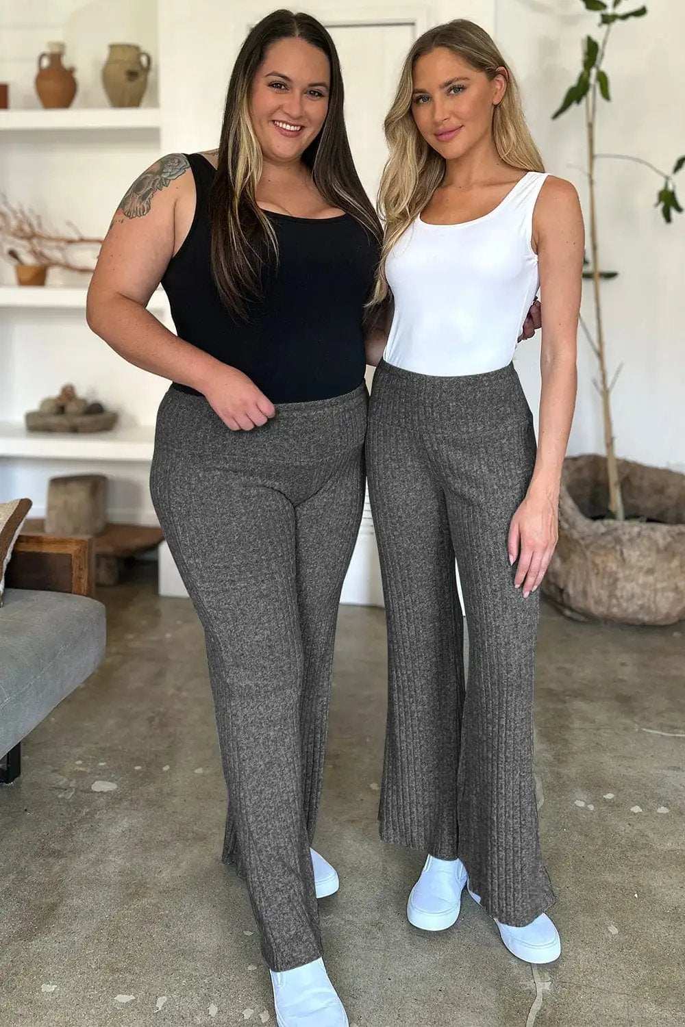 Ribbed High Waist Flare Pants - Trendsi - Flyclothing LLC