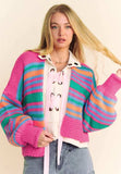 Contrast Striped Open Front Long Sleeve Cardigan - Trendsi - Flyclothing LLC