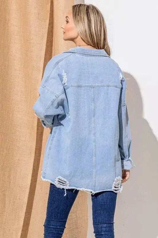 And The Why Button Front Flap Pocket Ripped Denim Jacket - Trendsi - Flyclothing LLC