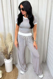 Contrast Trim Round Neck Top and Pants Set - Trendsi - Flyclothing LLC