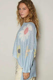 POL Flower Dropped Shoulder Long Sleeve Knit Top - Trendsi - Flyclothing LLC