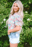 Printed Notched Short Sleeve Blouse - Trendsi - Flyclothing LLC