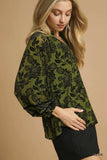 Umgee Full Size Floral Velvet Blouse with Balloon Sleeves Plus Size - Trendsi - Flyclothing LLC