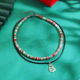 Colorful Double Layered Necklace with Christmas Tree Pendant - Trendsi - Flyclothing LLC