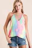 BiBi Tie Dye Terry Caged Neck Knit Camisole - Trendsi - Flyclothing LLC