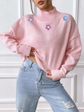 Flower Turtleneck Long Sleeve Sweater - Trendsi - Flyclothing LLC