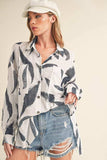 Aemi + Co High-Low Printed Button Up Long Sleeve Shirt - Trendsi - Flyclothing LLC