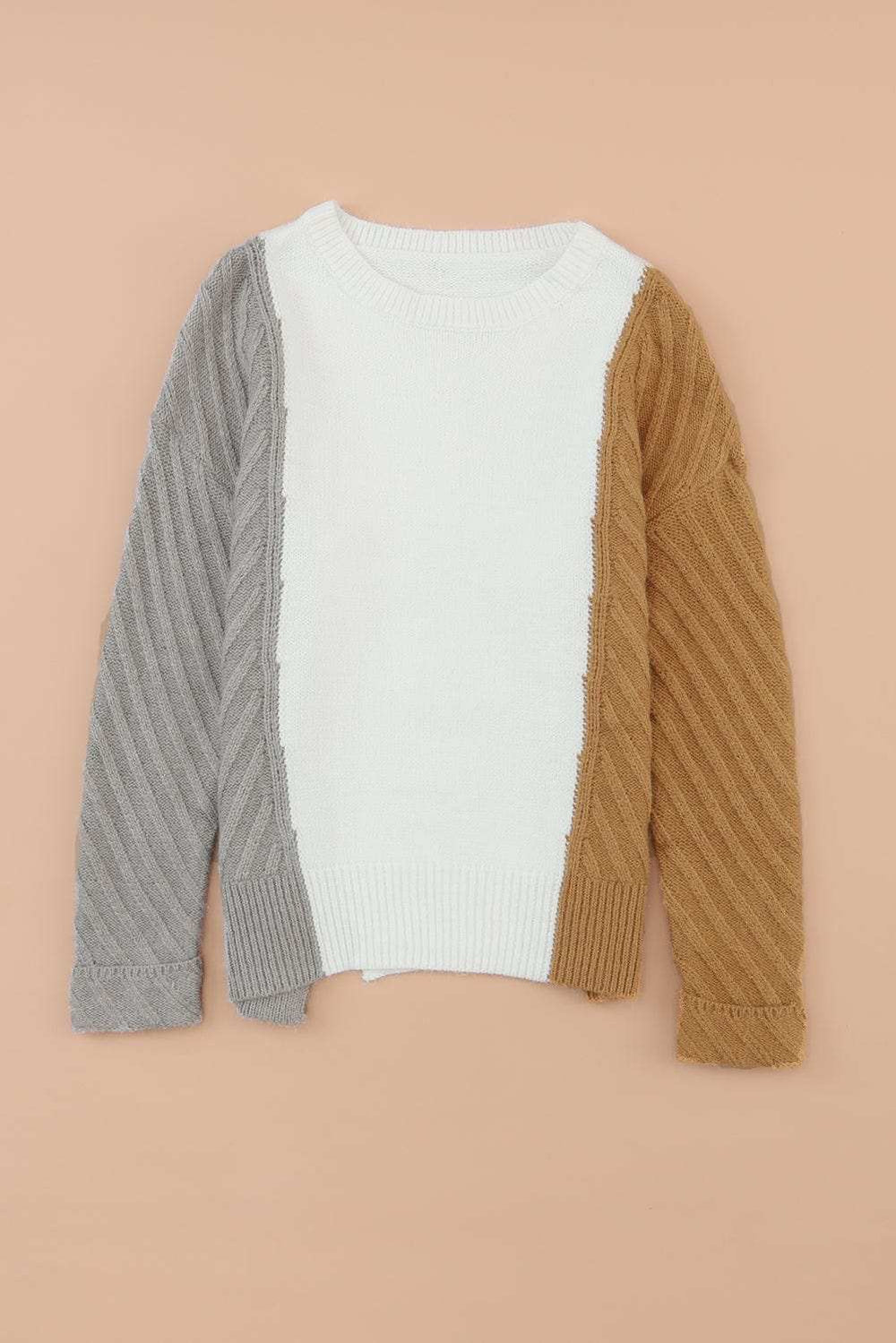 Color Block Textured Drop Shoulder Sweater - Trendsi - Flyclothing LLC