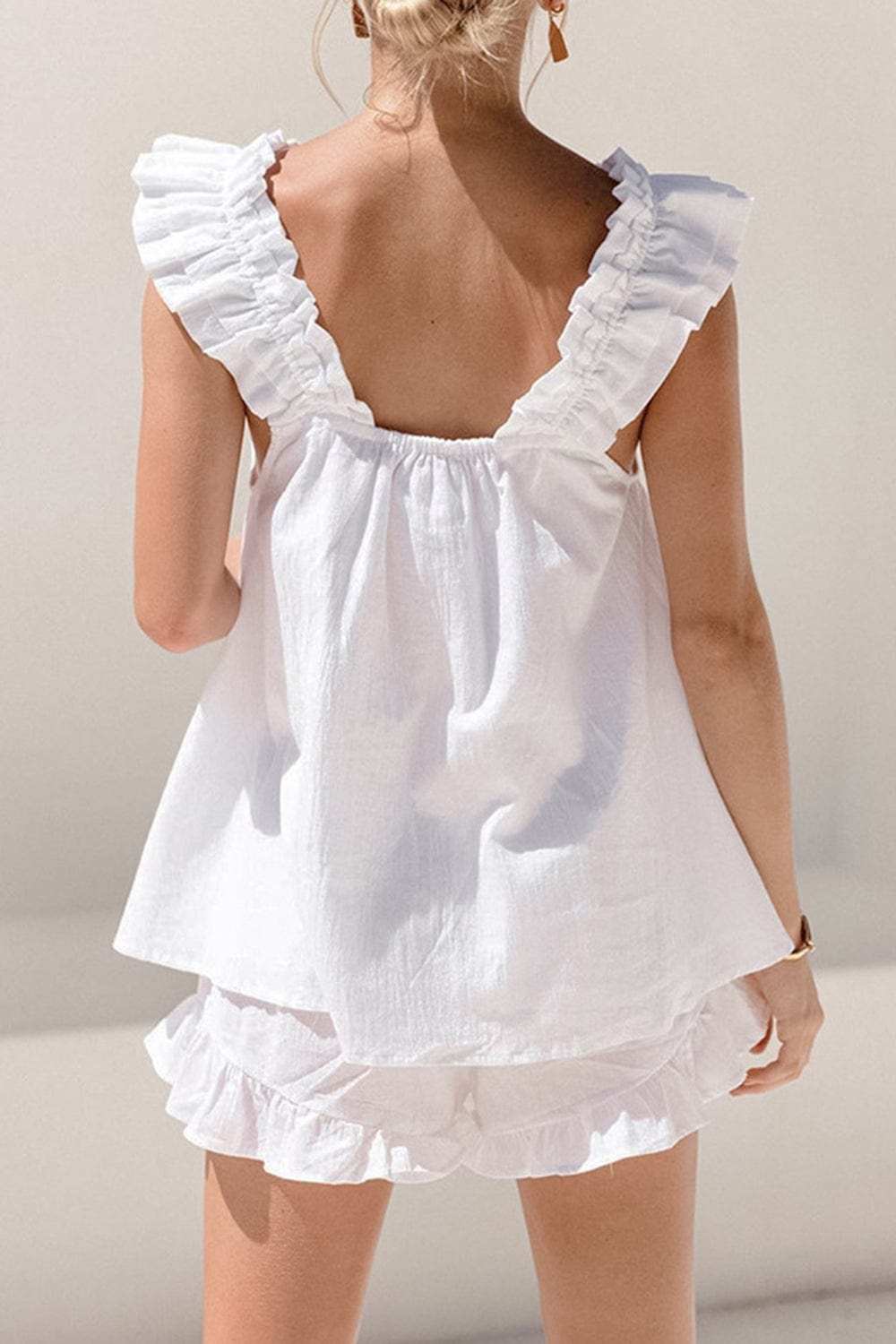 Ruffled Square Neck Top and Shorts Set - Trendsi - Flyclothing LLC