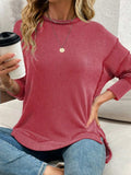 Side Slit Round Neck Dropped Shoulder Sweatshirt - Trendsi - Flyclothing LLC