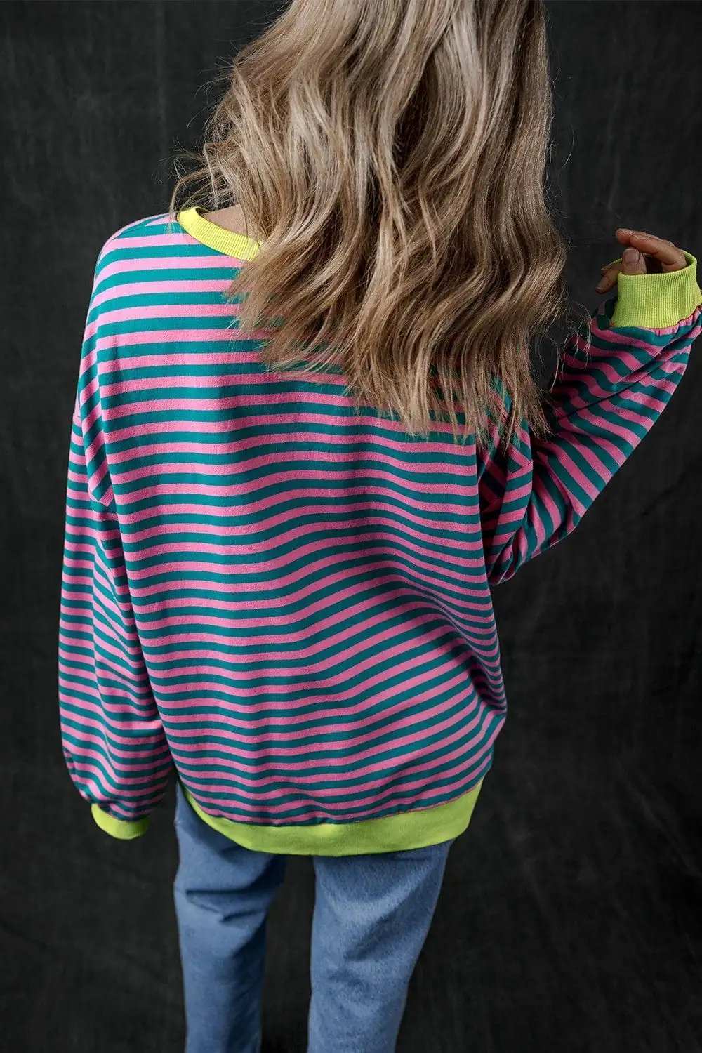 Pumpkin Striped Round Neck Long Sleeve Sweatshirt - Trendsi - Flyclothing LLC