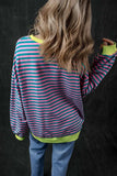 Pumpkin Striped Round Neck Long Sleeve Sweatshirt - Trendsi - Flyclothing LLC