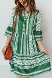 Ethnic Print Half Button 3/4 Sleeve Casual Dress - Trendsi - Flyclothing LLC