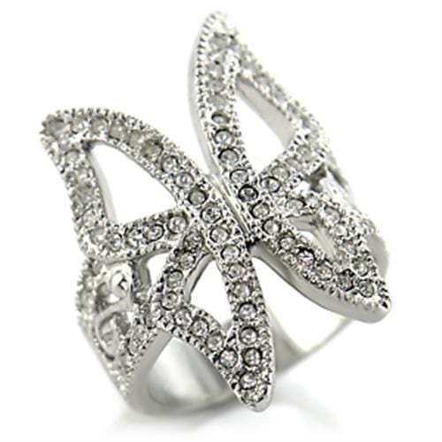 22409 - Rhodium Brass Ring with Top Grade Crystal in Clear - Alamode - Flyclothing LLC