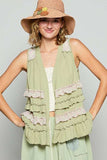 POL Ruffled Open Front Sleeveless Cardigan - Trendsi - Flyclothing LLC