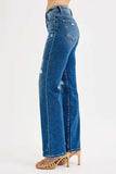 RISEN Full Size Tummy Control High Rise Straight Distressed Jeans Plus Size - Trendsi - Flyclothing LLC