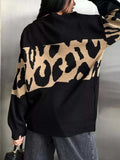 Leopard Color Block Round Neck Sweater - Trendsi - Flyclothing LLC