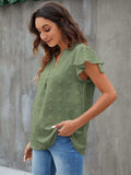 Swiss Dot Notched Cap Sleeve Blouse - Trendsi - Flyclothing LLC