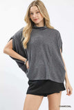 Umgee Textured Mock Neck Relaxed Top - Trendsi - Flyclothing LLC