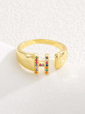 18K Gold-Plated Zircon Letter Ring - Trendsi - Flyclothing LLC