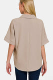 Zenana Texture Collared Neck Short Sleeve Top - Trendsi - Flyclothing LLC