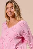 BiBi Valentines Heart Pompom V Neck Knit Top - Trendsi - Flyclothing LLC