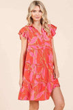 Mittoshop Leaf Print Ruffle Sleeve Tiered Mini Dress - Trendsi - Flyclothing LLC