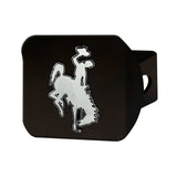 Wyoming Cowboys Black Metal Hitch Cover with Metal Chrome 3D Emblem - Wyoming - Flyclothing LLC
