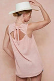 BiBi Popcorn Waffle Open Back Top with Tied Ribbon - Trendsi - Flyclothing LLC